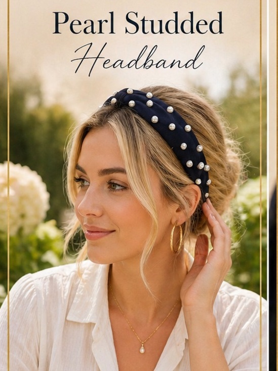 Pearl Studded Navy Headband ✨ Luxe Boutique Statement Hair Accessory Feminine
